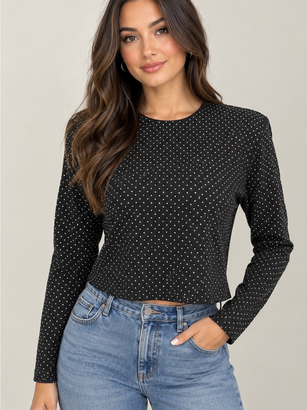 H&M Black rhinestone Dot Crop Top